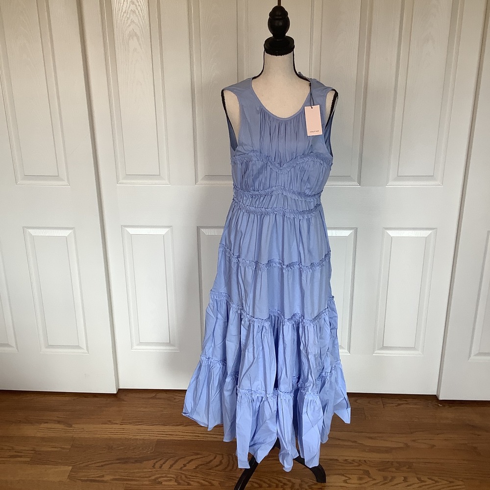 5a7 Cinq a Sept Sirrina Dress Size 6 Blue Hydrangea Ruffle Tiered Maxi NWT